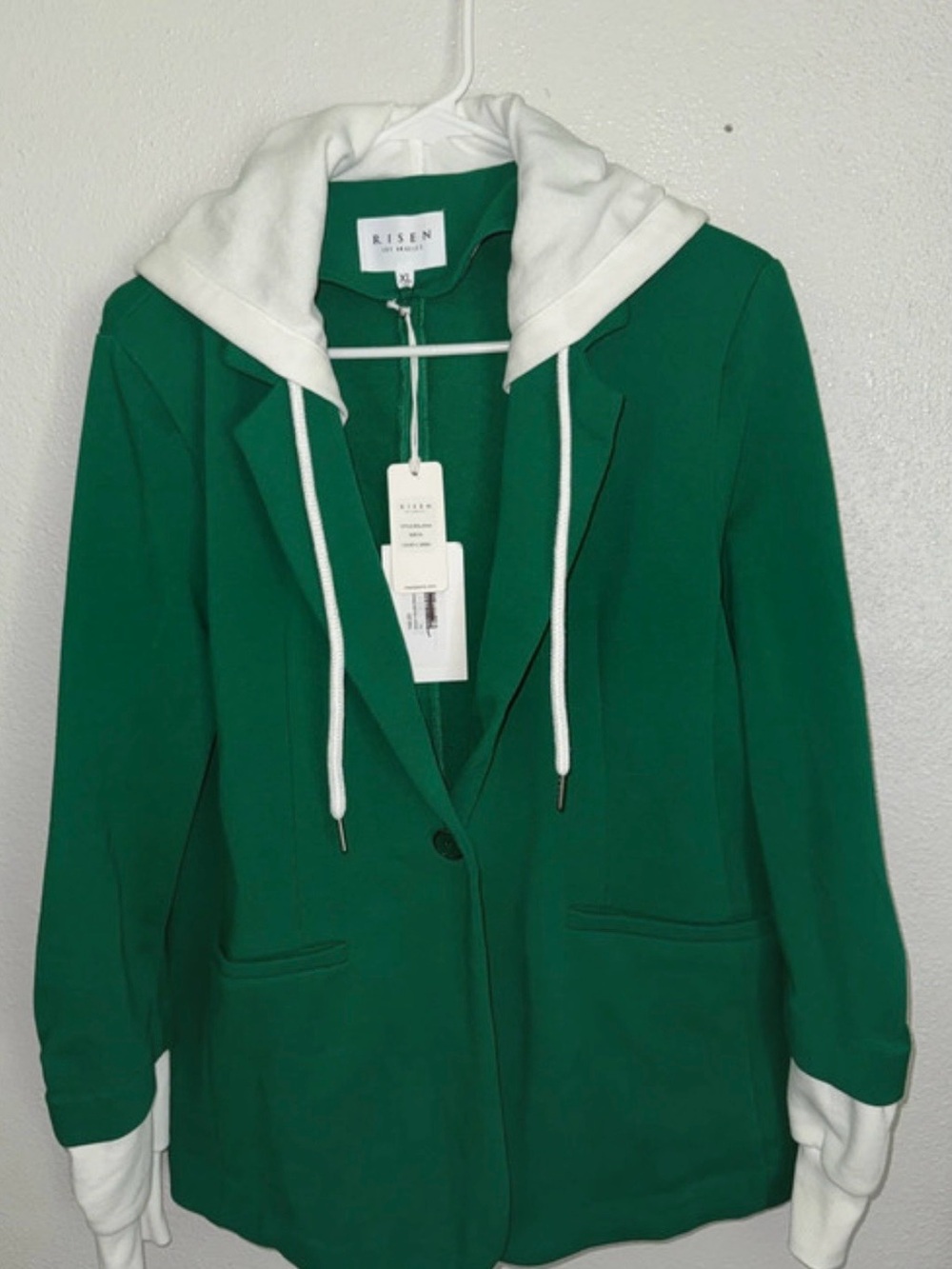 Green Blazer with White Hood and Drawstrings